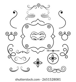 Uma coleção de elementos de design caligráfico estilo Roma com divisores ornamentados e manchetes elegantes. Perfeito para projetos de design vintage, de luxo e clássico.