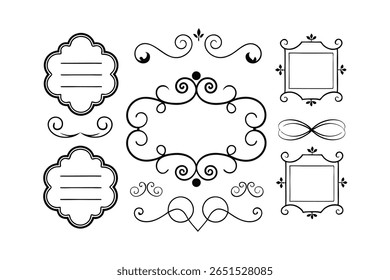 Uma coleção de elementos de design caligráfico estilo Roma com divisores ornamentados e manchetes elegantes. Perfeito para projetos de design vintage, de luxo e clássico.
