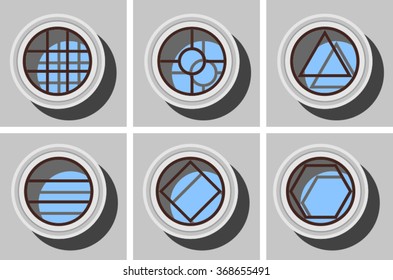 collection of roof windows on grey background