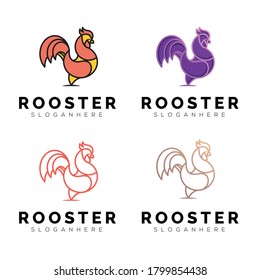 a collection of rooster logo templates with line art style