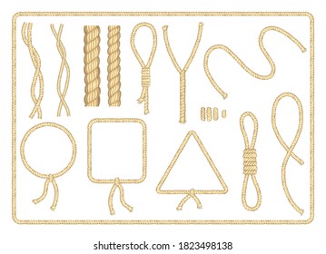 Collection Ropes Curved Nautical Ropes Knots Stock Vector Royalty Free