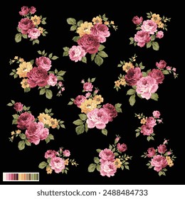 A collection of rose flower materials created with an old-fashioned image,