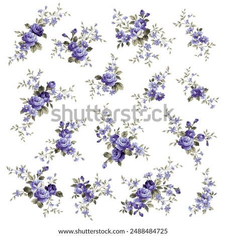 A collection of rose flower materials created with an old-fashioned image,
