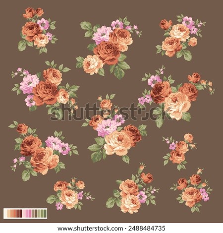 A collection of rose flower materials created with an old-fashioned image,