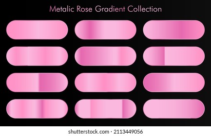 Collection of rose gold gradient backgrounds. Set of pink metallic textures. Vector illustration