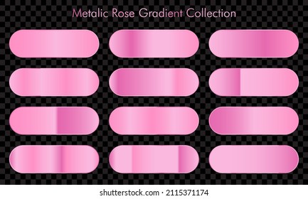Collection of rose gold gradient backgrounds. Set of pink metallic textures. Vector illustration