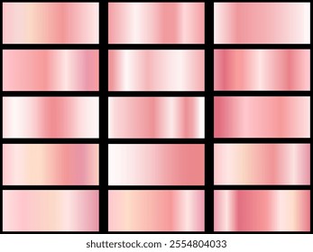 Collection of rose gold gradient backgrounds. Set of pink metallic textures. Vector illustration.