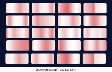 Collection of rose gold gradient backgrounds Set of pink metallic textures Vector illustration