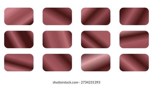 Collection of rose gold metallic gradient. Brilliant plates with golden effect. Vector illustration . 