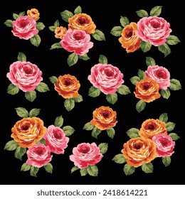 A collection of rose materials ideal for textile design,
