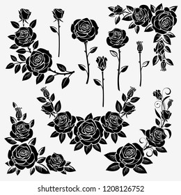 Collection of roses on a white background.  Isolated