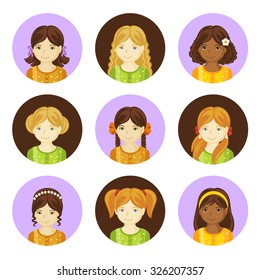 Collection of round avatars little girls.