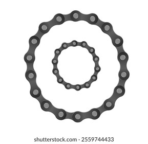 Collection of round bicycle chain border frames. Cycling line pattern. Motorcycle chain symbol. Chain machine sign. Vector