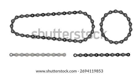 Collection of round bicycle chain border frames. Cycling line pattern. Motorcycle chain symbol. Chain machine sign. Vector