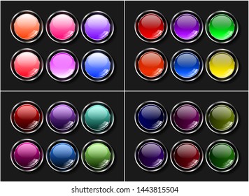 Collection round buttons metallic frame glowing shine icon