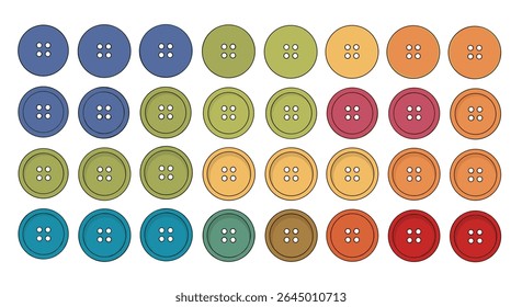 Collection of Round Buttons in Various Colors Arranged in a Neat Symmetrical Fashion