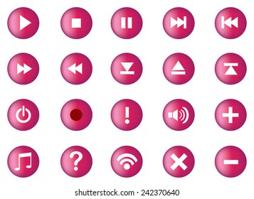 Collection of round computer user interface icons and buttons for multimedia technology. Vector illustration isolated on white background.