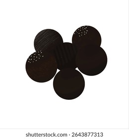 Collection of round dark chocolate cookies with various textures and toppings. Perfect vector for dessert themes or World Chocolate Day.