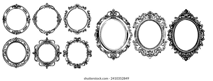 Collection of Round Decorative Border Frames with Clear Background