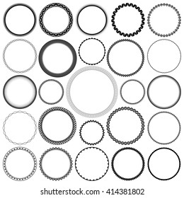 Collection Of Round Decorative Border Frames With Clear Background. Ideal For Vintage Label Designs.