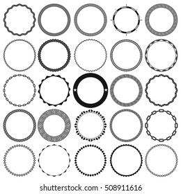 Collection Of Round Decorative Ornamental Border Frames With Clear Background. Ideal For Vintage Label Designs.