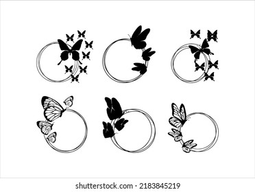 Collection of Round Frame Butterfly in Silhouette