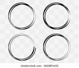 Collection round frames. Circle for text. Vector flat illustration. Round black borders isolated on transparent background. Set geometric shapes for your design.