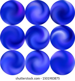 Collection with round gradient backgrounds. Concentric retro style of 80th. Trendy soft color illustration. Blue eco fluid templates for your presentation, invitation, brochure, calendar or cards.