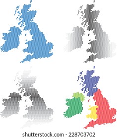 Collection of round hexagon maps of United Kingdom and Ireland. Vector illustration.