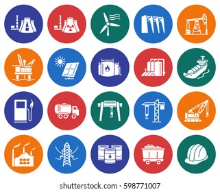 Collection of round icons: Industries, construction and energy production