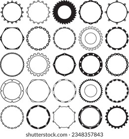 Collection de cadres de bordure industriels ronds avec fond clair. Idéal pour les conceptions de labels vintage.