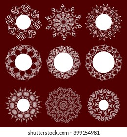 Collection of round lacy napkin for your text or photo. Elegant design . Vector illustration . It can be used as a framework for a photo for cards, invitations .
