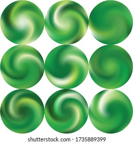 Collection with round modern backgrounds. Cool retro style of 80th. Trendy soft color theme. Green fluid colorful gradient shapes for your mobile app and screens.