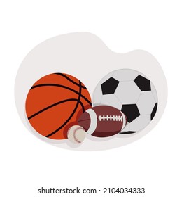 Collection of round and oval balls for different sports and recreational activities vector flat illustration. Set of various equipment for sport games isolated on white background