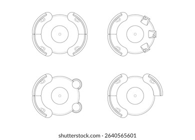 Collection of Round and Oval Sofa Seating Floor Plans. Vector Lines Black on White Background. 