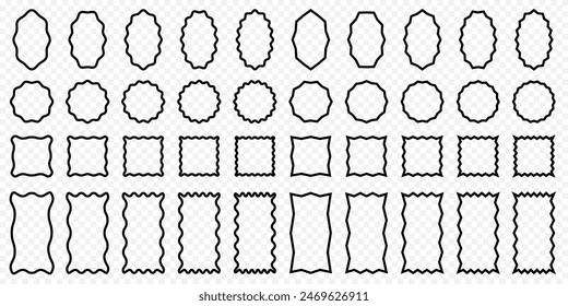 A collection of round, oval, square and rectangular frames with smooth and sharp edges. Template for stamps, stickers, flyers, coupons and labels.