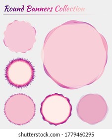 Colección de formas redondeadas. Antecedentes circulares de color púrpura rojo. Elegante ilustración vectorial.