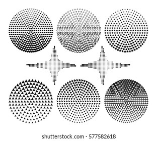 Collection round shapes with halftone effects. Vector design.