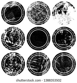 Collection of round stamps in grunge style