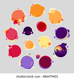 Collection of round stickers with place for your text. Winter summer autumn fall xmas christmas night spring sale conceptual banners. Editable element for design. Big sale offer. Night sale. Vector