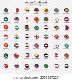 Collection of round vector of flags of Asian Continent