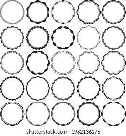 Collection of Round Wax Seal style Border Frames with Clear Background. Ideal for vintage label designs.