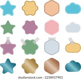 collection of rounded corner pastel colored stickers and badges, vector illustration