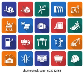 Collection of rounded square icons: Industries, construction and energy production