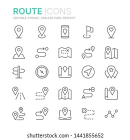 Collection of route related line icons. 256x256 Pixel Perfect. Editable stroke