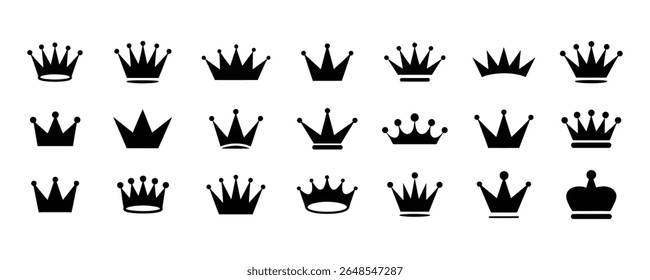 Collection of royal crown icon vector isolated on white background