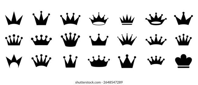 Collection of royal crown icon vector isolated on white background