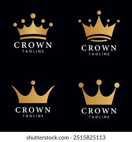 Colección del logotipo elegante real de la corona del oro y diseño majestuoso lujoso en fondo negro