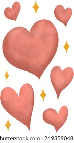 Collection of rpink love heart illustrations, Hand drawn hearts. Vector symbol icon set.of sticker love