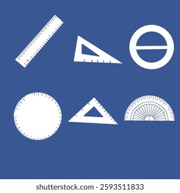 Collection of rulers of several shapes. Round, triangle and Rectangle. Suitable for school needs. Hand drawn vector illustration.  Set of rulers. Flat style.